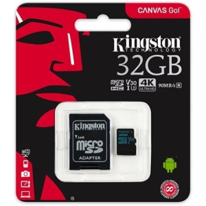 Kingston Memóriakártya, Micro SDHC, 32GB, U3, UHS-I 90/45MB/s, adapterrel, KINGSTON &quot;Canvas Go&quot;
