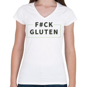 PRINTFASHION fcuk-gluten-grey-green - Női V-nyakú póló - Fehér