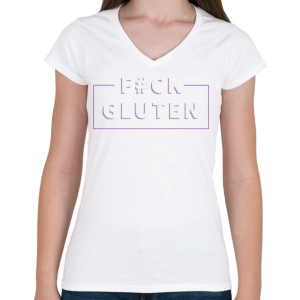 PRINTFASHION fcuk-gluten-white-purple - Női V-nyakú póló - Fehér