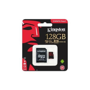 Kingston Memóriakártya, microSDXC, 128GB, C10/U3/V30/A1, 100/80 MB/s, adapter, KINGSTON &quot;Canvas React&quot;