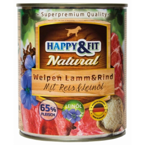 Happy&amp;Fit Happy&Fit Natural Welpen Lamm&Rind mit Reis&Leinöl 400g