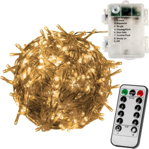 VOLTRONIC® Karácsonyi LED fényfüzér 10 m - meleg fehér 100 LED + akku, távirányító