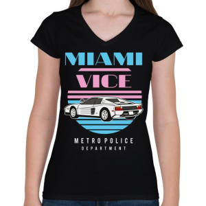 PRINTFASHION Miami Vice - Női V-nyakú póló - Fekete