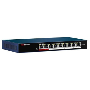Hikvision DS-3E0109P-E/M PoE switch, 10/100, 8x PoE+(58W) + 1x uplink port, L2, nem menedzselhető