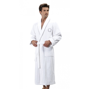 Soft Cotton SEHZADE férfi fürdőköpeny XXL Fehér - ezüst hímzés / White - silver embroidery