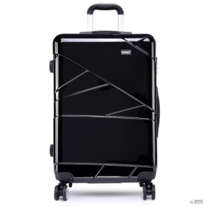  Miss Lulu London K1772L-Kono szíjage Effect Hard kagyló bőrönd 20 Inch bőrönd utazótáska szett fekete