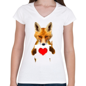 PRINTFASHION Watercolor fox love - Női V-nyakú póló - Fehér