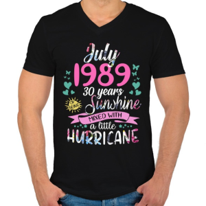 PRINTFASHION Születésnap 1989 Július - Napfény egy kis hurrikánnal! - Férfi V-nyakú póló - Fekete
