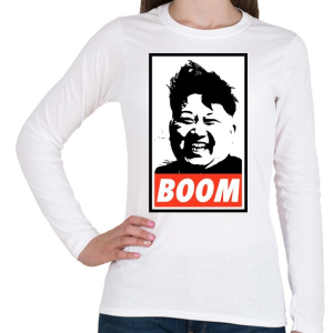 PRINTFASHION Kim Jong Un BOOM - Női hosszú ujjú póló - Fehér