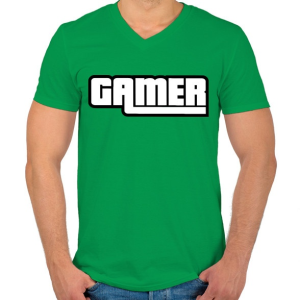PRINTFASHION Gamer GTA style - Férfi V-nyakú póló - Zöld
