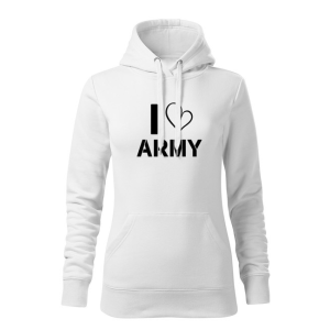 O&T kapucnis női pulóver i love army, fehér 320g / m2