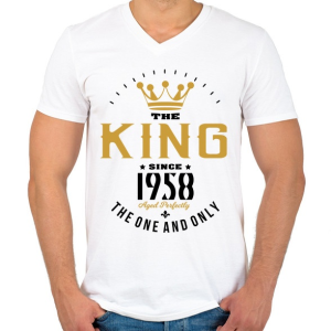 PRINTFASHION A király 1958-ban született - Férfi V-nyakú póló - Fehér