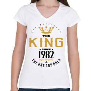PRINTFASHION A király 1982-ben született - Női V-nyakú póló - Fehér