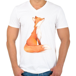 PRINTFASHION Red Fox - Férfi V-nyakú póló - Fehér