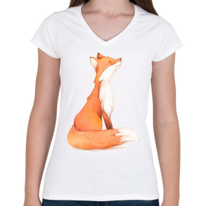 PRINTFASHION Red Fox - Női V-nyakú póló - Fehér