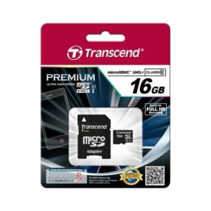 Transcend Memóriakártya MicroSDHC 16GB Class 10 UHS-I U1 + adapter (TS16GUSDU1)