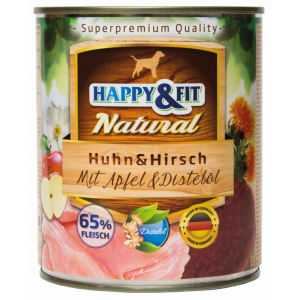 Happy&amp;Fit Happy&amp;Fit Natural Huhn&amp;Hirsch mit Apfel&amp;Distelöl 800g