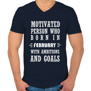 PRINTFASHION Februári születésű motivált személy ambíciókkal és célokkal - Férfi V-nyakú póló - Sötétkék