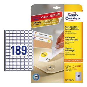 Avery zweckform Etikett címke speciális etikett L4731REV-25 visszaszedhető 25,4x10mm Avery