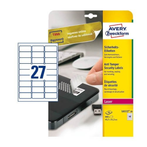 Avery zweckform Etikett címke speciális L6114-20 biztonsági fehér poliészter 63,5x29,6mm 20ív Avery