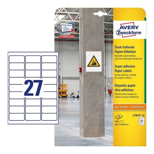 Avery zweckform Etikett címke szuper tapadású- fehér 63,5x29,6mm L7874-20 Avery