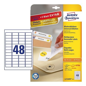Avery zweckform Etikett címke speciális L4736REV-25 visszaszedhető 45,7x21,2mm 25ív Avery