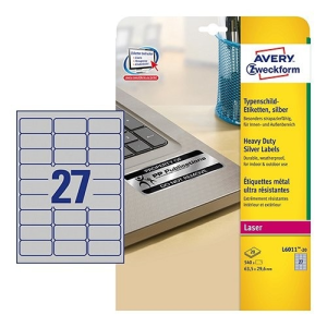 Avery zweckform Etikett címke speciális L6011-20 ipari ezüst poliészter címke 63,5 x 29,6 mm Avery