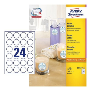 Avery zweckform Etikett címke speciális L3415-100 fehér kör 40mm 100ív Avery