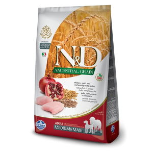 N&D Dog Ancestral Grain Puppy Med&Maxi Csirke, Tönköly, Zab&Gránátalma 2,5kg