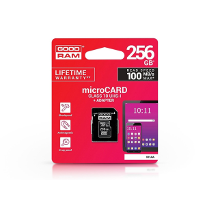Goodram 256 GB microSDXC&amp;trade; UHS-I U1 Class 10 memóriakártya 100/10 + SD adapter