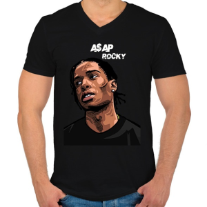 PRINTFASHION A$AP ROCKY - Férfi V-nyakú póló - Fekete