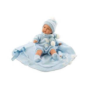Llorens Újszülött fiú baba kék takaróval 38cm