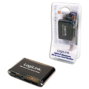 LogiLink USB 2.0 alumínium all in one kártyaolvasó, kábellel, 480 Mbps, fekete