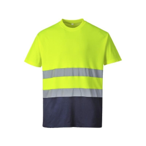 Portwest Kéttónusú pamut komfort póló (sárga/tengerészkék, XXL)