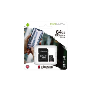 Kingston Memóriakártya, microSDXC,64GB, CL10/U1/A1, adapter, KINGSTON Canvas Select Plus