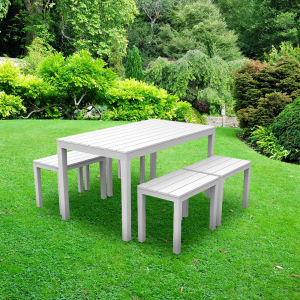  SAMOA 5 részes kerti garnitúra asztallal, padokkal 138x80x72 cm, fehér