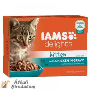 IAMS Cat Delights Kitten amp;Junior csirke falatkák ízletes szószban, multipack 12x85g