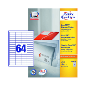 Avery zweckform 48,5*16,9 mm-es Avery Zweckform A4 íves etikett címke, fehér színű (100 ív/doboz)