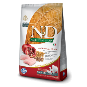 N&D Dog Ancestral Grain Adult Medium&Maxi Csirke, Tönköly, Zab&Gránátalma 12kg
