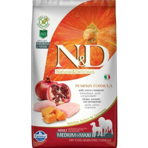 N&D Dog Grain Free Adult Medium&Maxi Csirke, Gránátalma Sütőtökkel 12kg