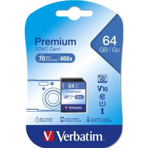 Verbatim Memóriakártya, SDXC, 64GB, CL10/U1, 90/10 MB/s, VERBATIM, Premium