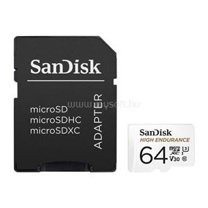 Sandisk 64GB Micro SDXC memória kártya High Endurance CL10 U3 V30 + adapter (SDSQQNR-064G-GN6IA / 183566) (SDSQQNR-064G-GN6IA)