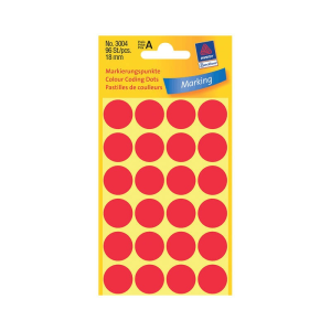 Avery zweckform 18*18 mm-es Avery Zweckform öntapadó íves etikett címke, piros színű (4 ív/doboz), normál ragasztóval