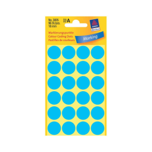Avery zweckform 18*18 mm-es Avery Zweckform öntapadó íves etikett címke, kék színű (4 ív/doboz), normál ragasztóval