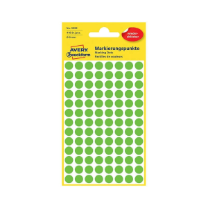 Avery zweckform 8*8 mm-es Avery Zweckform öntapadó íves etikett címke, zöld színű (4 ív/doboz), visszaszedhető ragasztóval