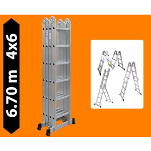 guteleiter Multifunkciós alumínium létra 6,7 méter magas 4 részes összehajtható, összecsukható, 4x6 létrafok