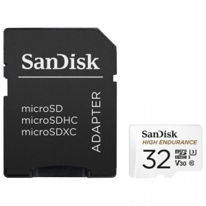 Sandisk 32GB Micro SDHC memória kártya Sandisk High Endurance CL10 U3 V30 + adapter (SDSQQNR-032G-GN6IA / 183565)