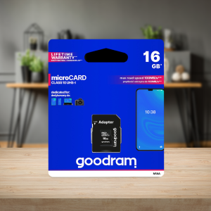 Goodram microSDHC 16GB Class 10 memóriakártya SD adapterrel, Artisjus matricával