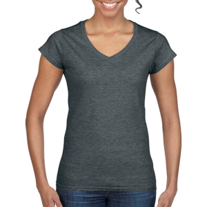 GILDAN Női póló Csapott ujjú Gildan Ladies Softstyle V-Neck T-Shirt - XL, Sötét heather szürke