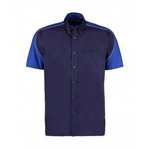 Kustom Kit Uniszex rövid ujjú Ing Kustom Kit Classic Fit Sebring Shirt SSL M, Sötétkék (navy)/Királykék/Fehér